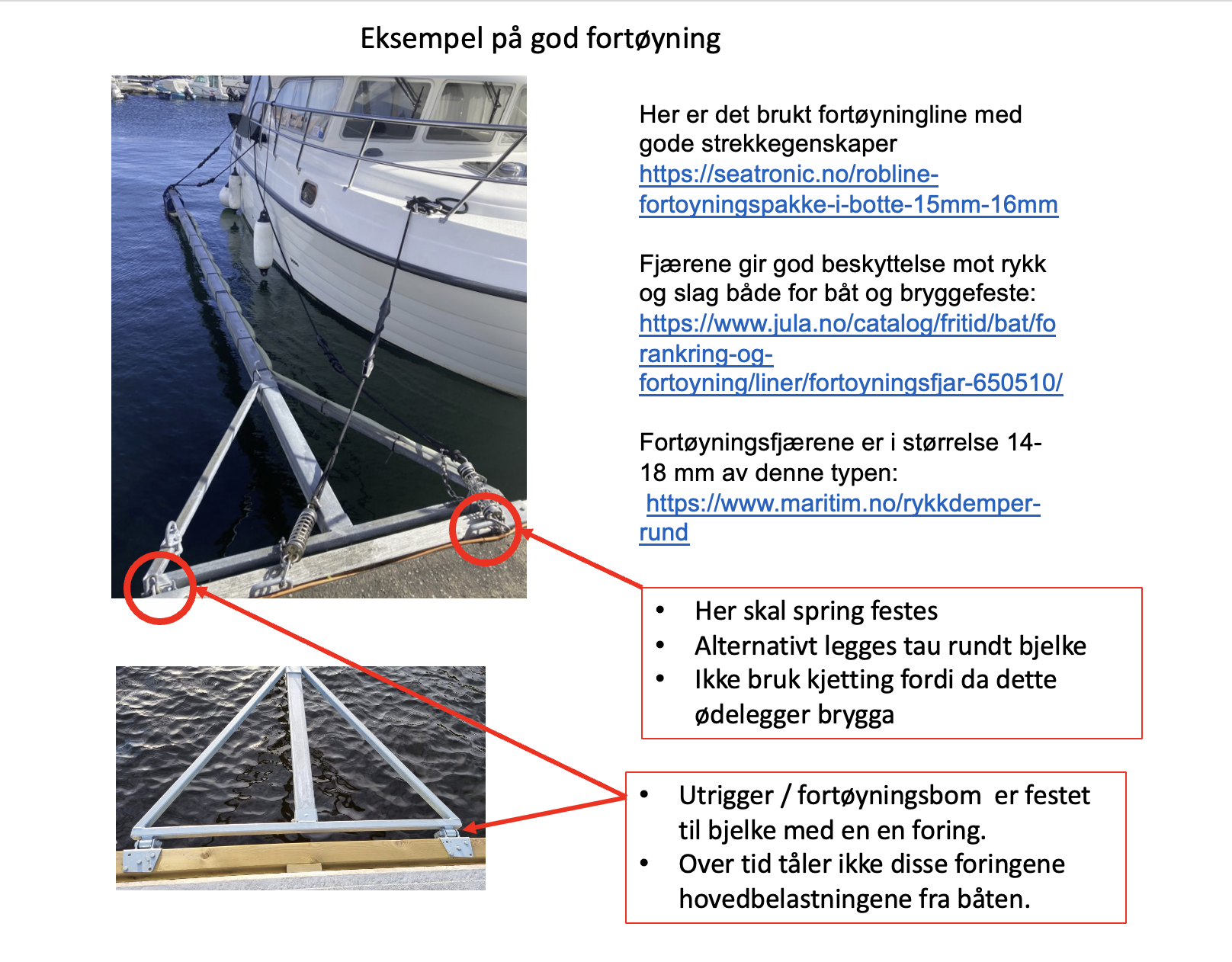Eksempel på god fortøyning